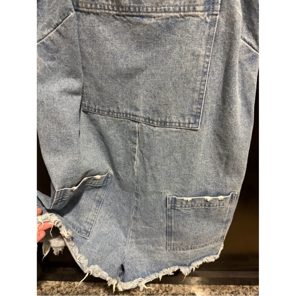 Show Me Your Mumu Haddie Denim Romper Ruffle Strap Frayed Lace Small - Picture 7 of 8
